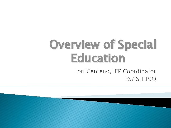 Overview of Special Education Lori Centeno, IEP Coordinator PS/IS 119 Q 
