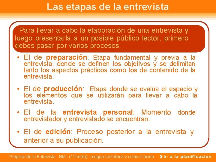 Las etapas de la entrevista Para llevar a cabo la elaboración de una entrevista