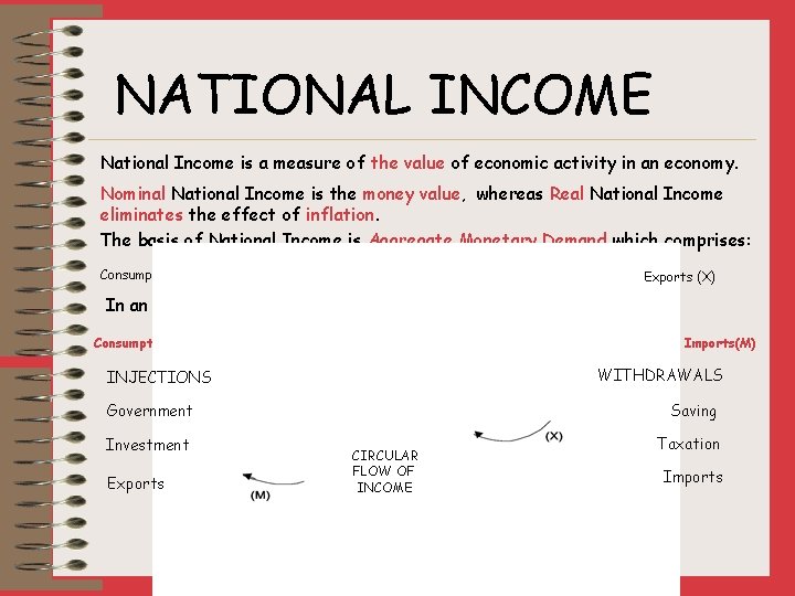 NATIONAL INCOME National Income is a measure of the value of economic activity in