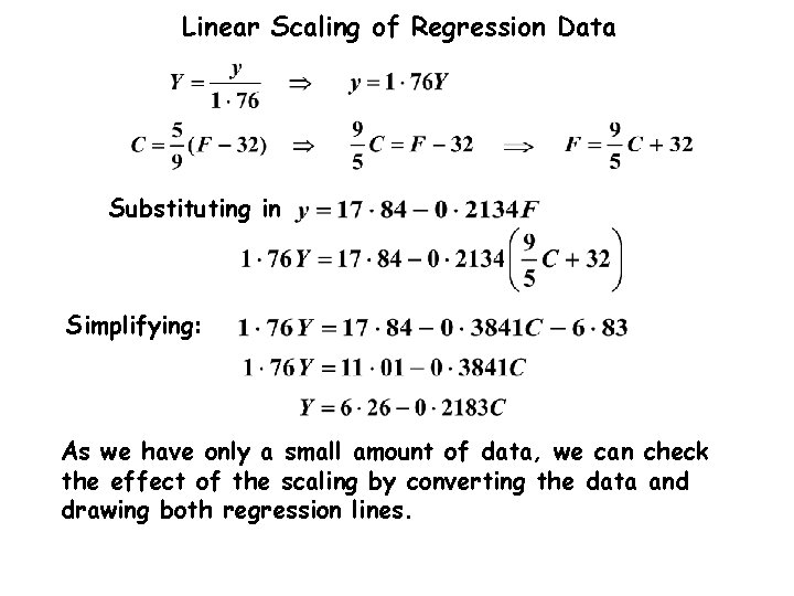 Linear Scaling of Regression Data Substituting in Simplifying: As we have only a small