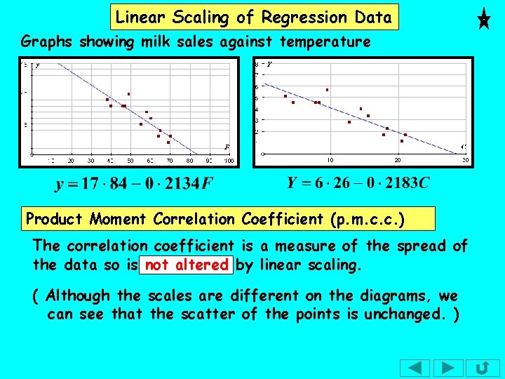 Linear Scaling of Regression Data Graphs showing milk sales against temperature Product Moment Correlation Linear Scaling of Regression Data Graphs showing milk sales against temperature Product Moment Correlation