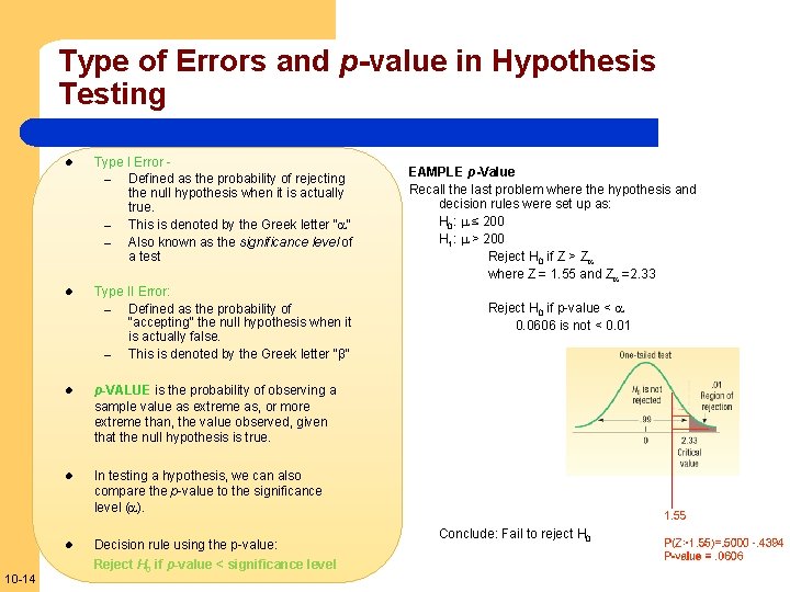 Type of Errors and p-value in Hypothesis Testing 10 -14 l Type I Error