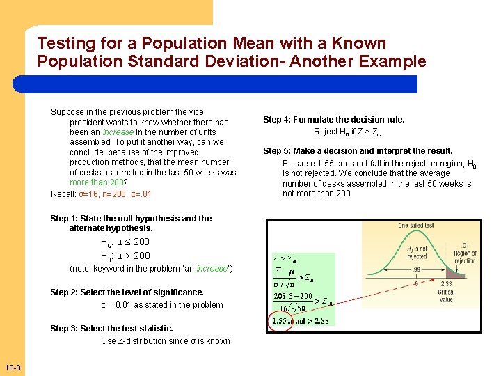 Testing for a Population Mean with a Known Population Standard Deviation- Another Example Suppose