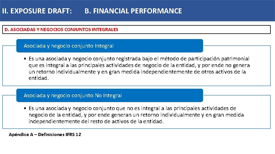 II. EXPOSURE DRAFT: B. FINANCIAL PERFORMANCE D. ASOCIADAS Y NEGOCIOS CONJUNTOS INTEGRALES Asociada y