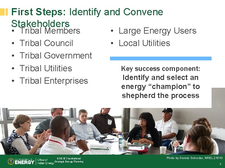 First Steps: Identify and Convene Stakeholders • • • Tribal Members Tribal Council Tribal