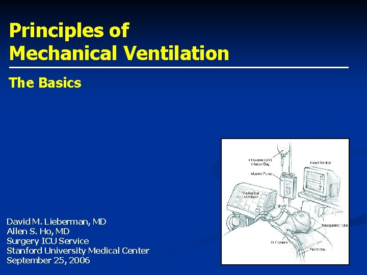 Principles of Mechanical Ventilation The Basics David M. Lieberman, MD Allen S. Ho, MD