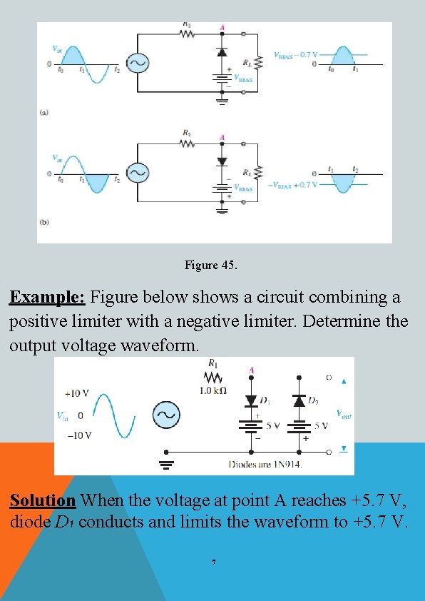 Figure 45. Example: Figure below shows a circuit combining a positive limiter with a Figure 45. Example: Figure below shows a circuit combining a positive limiter with a