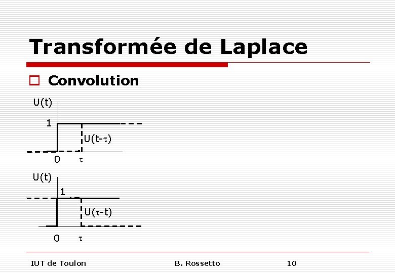 Transformée de Laplace o Convolution U(t) 1 U(t-t) 0 t IUT de Toulon B.