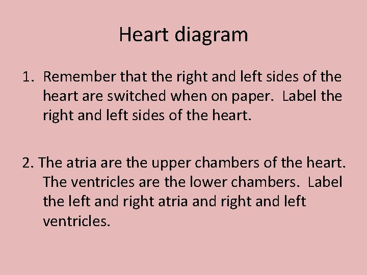 Heart diagram 1. Remember that the right and left sides of the heart are