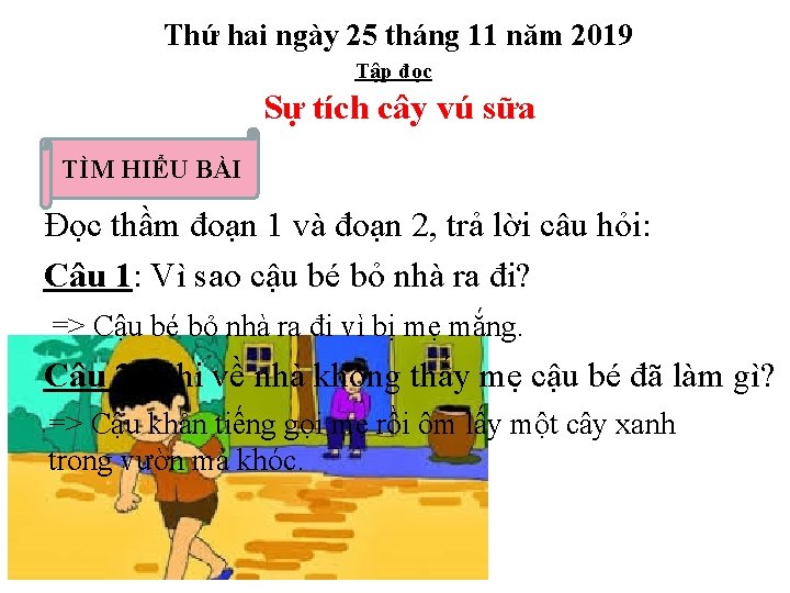 Thứ hai ngày 25 tháng 11 năm 2019 Tập đọc Sự tích cây vú