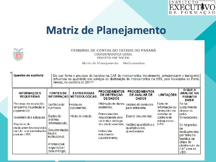 Matriz de Planejamento 