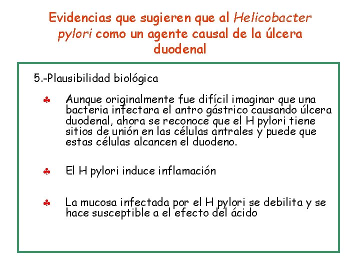 Evidencias que sugieren que al Helicobacter pylori como un agente causal de la úlcera