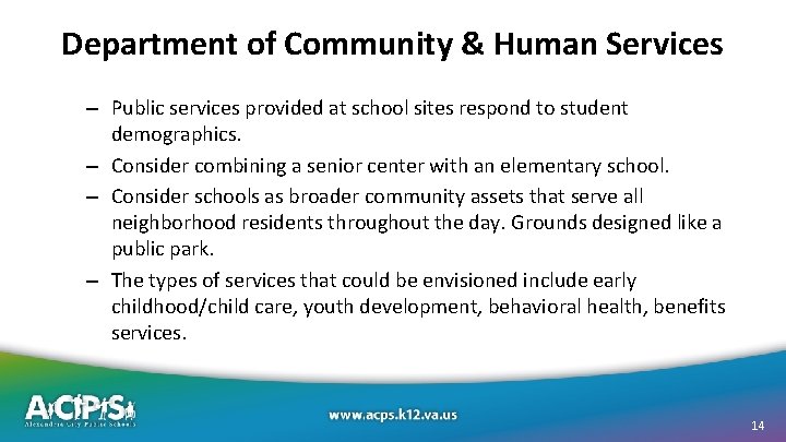 Department of Community & Human Services – Public services provided at school sites respond