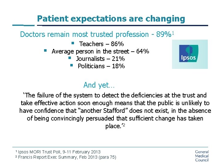 Patient expectations are changing Doctors remain most trusted profession - 89%1 § § Teachers