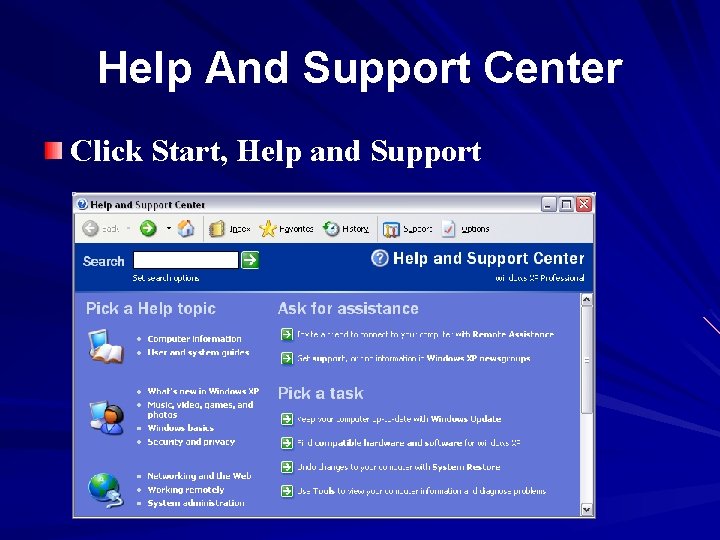 Help And Support Center Click Start, Help and Support 