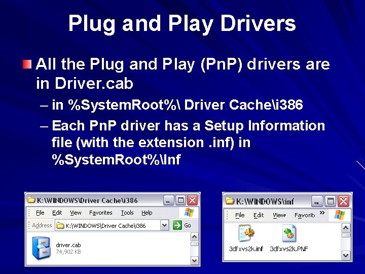 Plug and Play Drivers All the Plug and Play (Pn. P) drivers are in