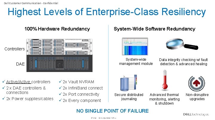 Dell Customer Communication - Confidential Highest Levels of Enterprise-Class Resiliency 100% Hardware Redundancy System-Wide