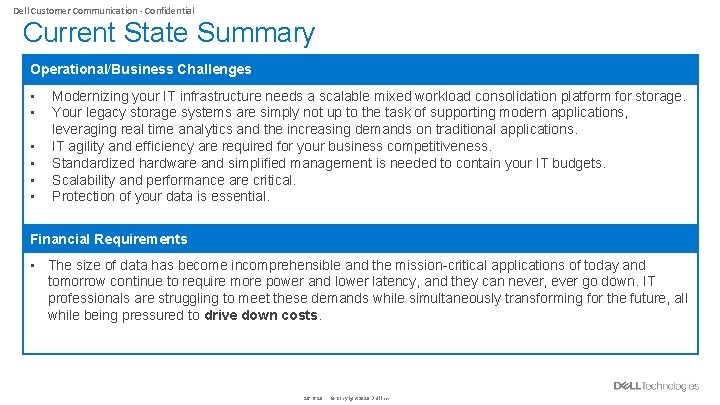 Dell Customer Communication - Confidential Current State Summary Operational/Business Challenges • • • Modernizing