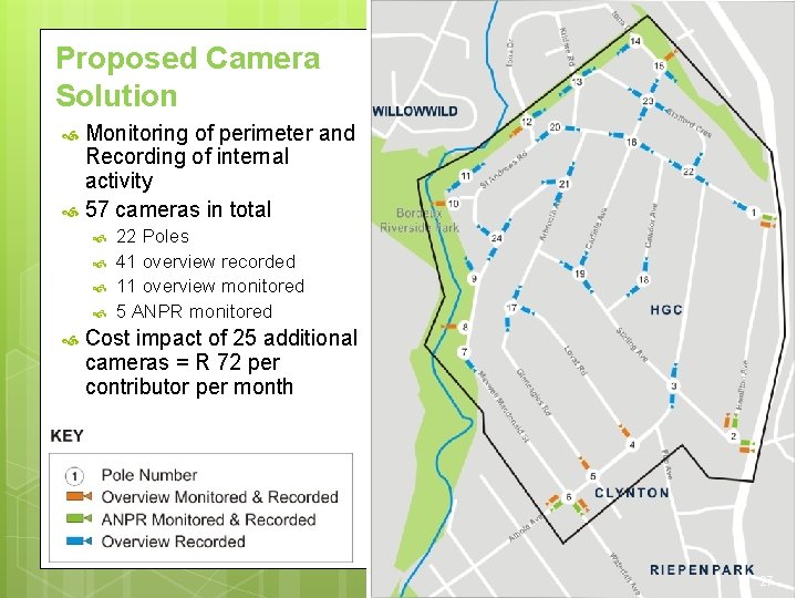 Proposed Camera Solution Monitoring of perimeter and Recording of internal activity 57 cameras in