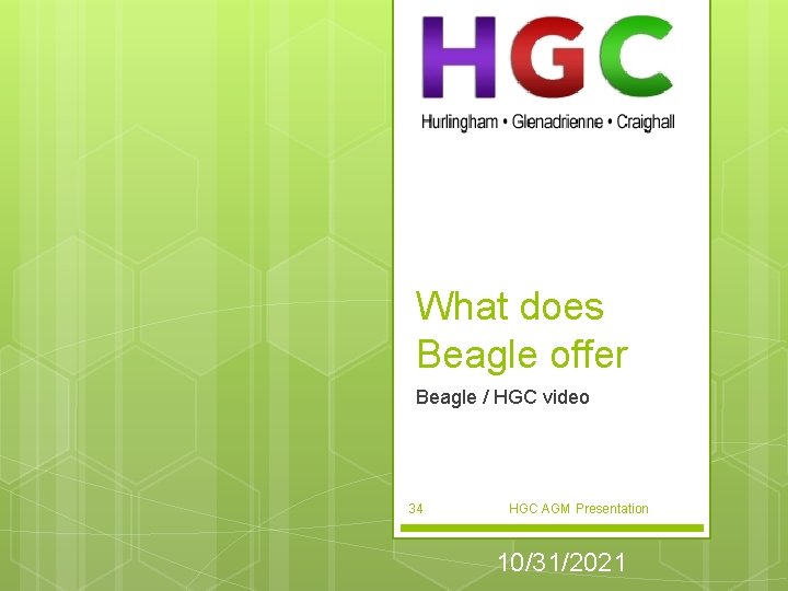 What does Beagle offer Beagle / HGC video 34 HGC AGM Presentation 10/31/2021 