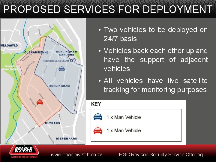 PROPOSED SERVICES FOR DEPLOYMENT • Two vehicles to be deployed on 24/7 basis •