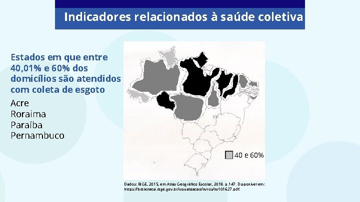 Indicadores relacionados à saúde coletiva Estados em que entre 40, 01% e 60% dos