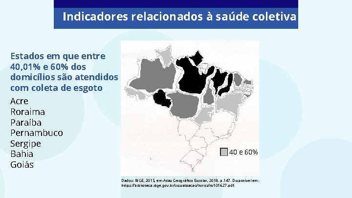 Indicadores relacionados à saúde coletiva Estados em que entre 40, 01% e 60% dos