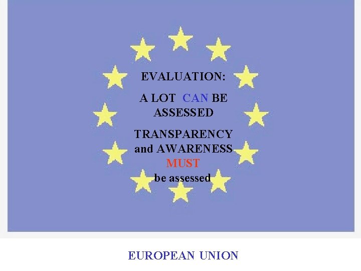 EVALUATION: A LOT CAN BE ASSESSED TRANSPARENCY and AWARENESS MUST be assessed EUROPEAN UNION