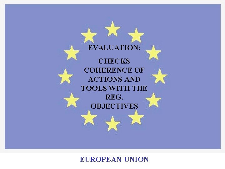 EVALUATION: CHECKS COHERENCE OF ACTIONS AND TOOLS WITH THE REG. OBJECTIVES EUROPEAN UNION 