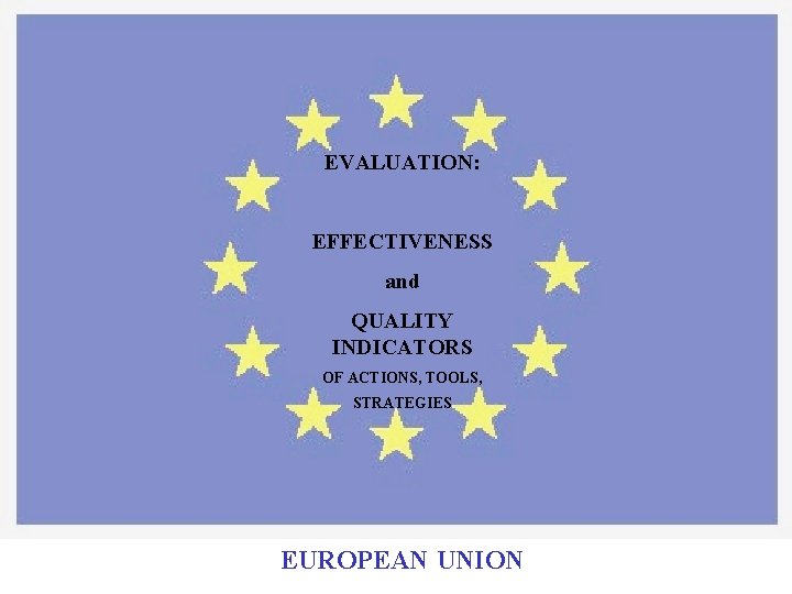 EVALUATION: EFFECTIVENESS and QUALITY INDICATORS OF ACTIONS, TOOLS, STRATEGIES EUROPEAN UNION 