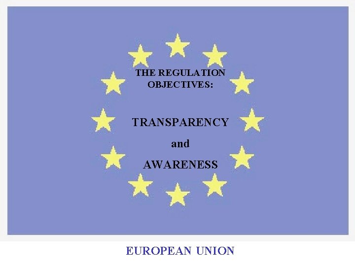 THE REGULATION OBJECTIVES: TRANSPARENCY and AWARENESS EUROPEAN UNION 