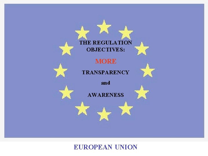 THE REGULATION OBJECTIVES: MORE TRANSPARENCY and AWARENESS EUROPEAN UNION 