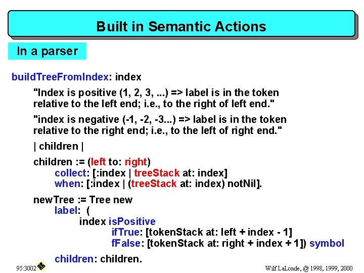 Built in Semantic Actions In a parser build. Tree. From. Index: index "Index is