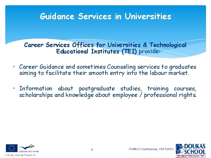 Guidance Services in Universities Career Services Offices for Universities & Technological Educational Institutes (TEI)