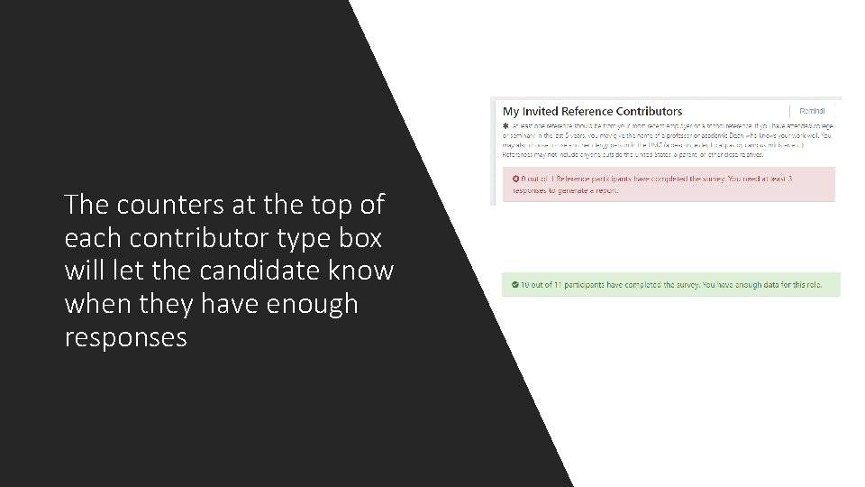 The counters at the top of each contributor type box will let the candidate