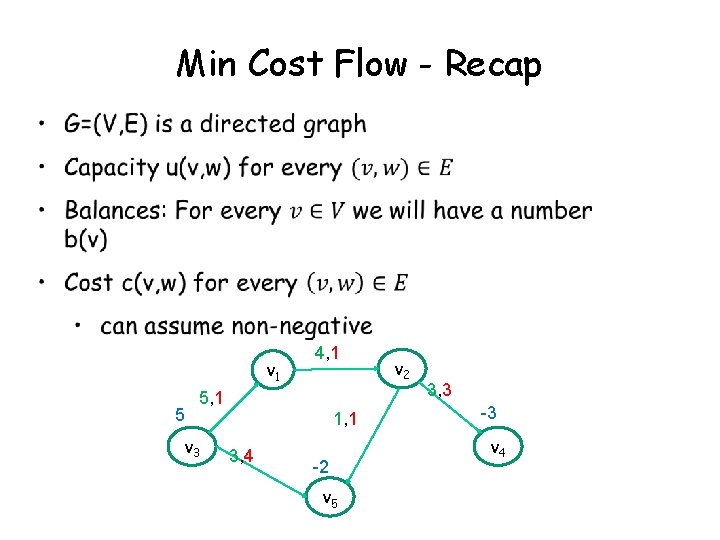 Min Cost Flow - Recap v 1 5 4, 1 5, 1 v 3