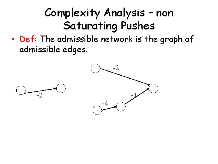 Complexity Analysis – non Saturating Pushes • Def: The admissible network is the graph