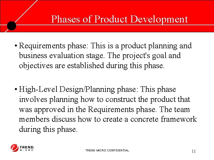 Phases of Product Development • Requirements phase: This is a product planning and business