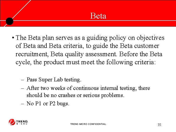 Beta • The Beta plan serves as a guiding policy on objectives of Beta
