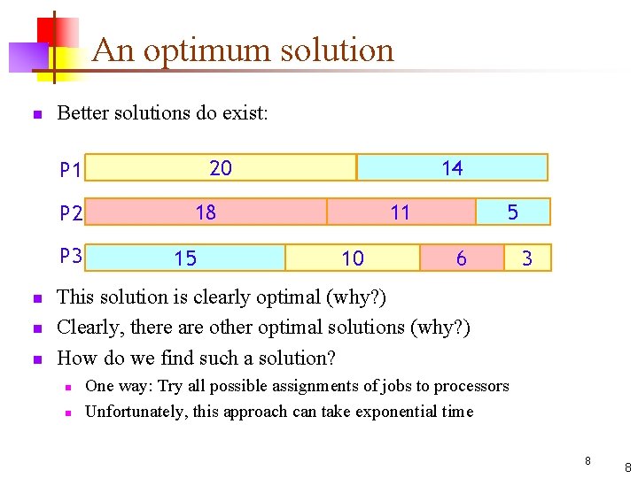 An optimum solution n Better solutions do exist: 20 P 1 P 2 P