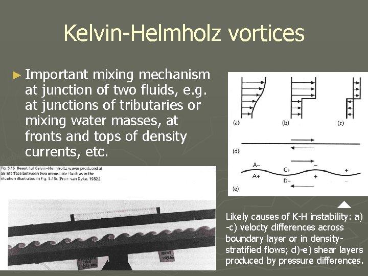 Kelvin-Helmholz vortices ► Important mixing mechanism at junction of two fluids, e. g. at