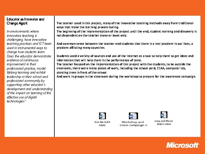 Educator as Innovator and Change Agent In environments where innovative teaching is challenging, have