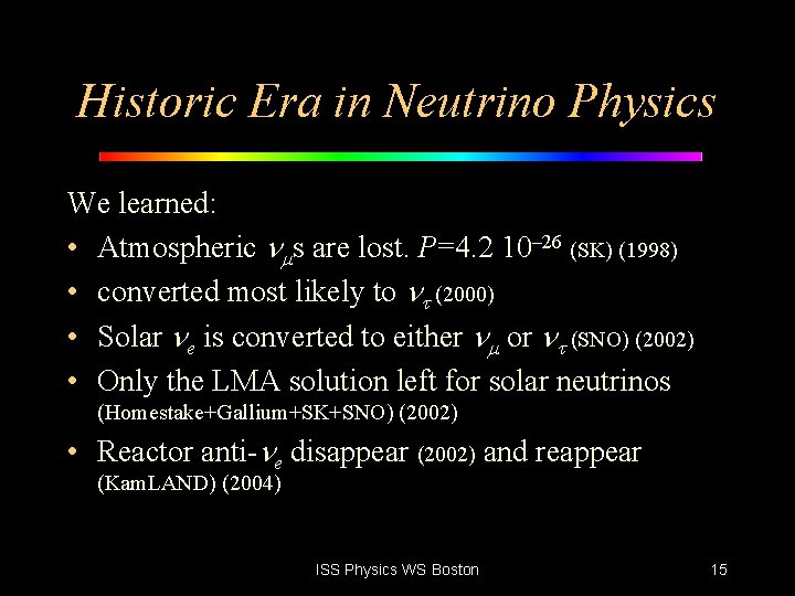Historic Era in Neutrino Physics We learned: • Atmospheric s are lost. P=4. 2