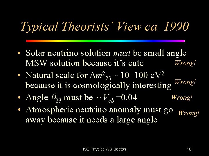 Typical Theorists’ View ca. 1990 • Solar neutrino solution must be small angle Wrong!