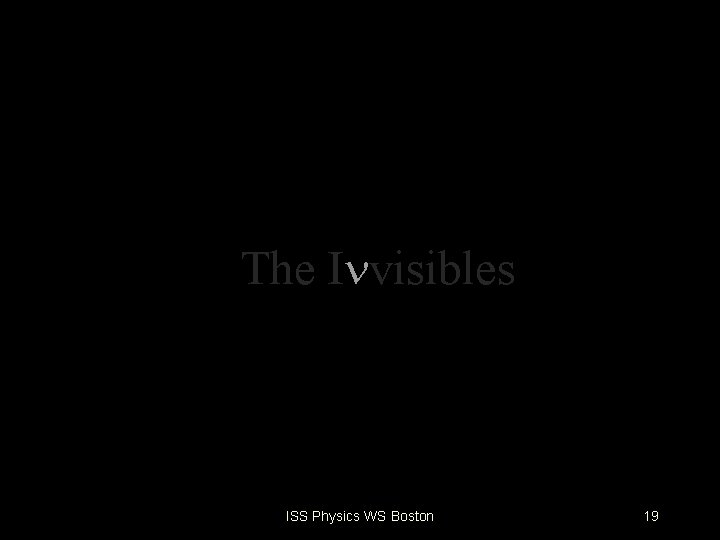 The I visibles ISS Physics WS Boston 19 