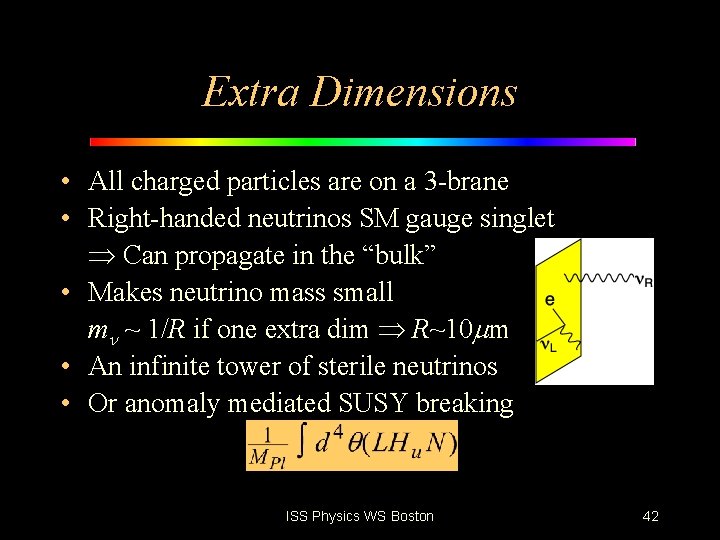 Extra Dimensions • All charged particles are on a 3 -brane • Right-handed neutrinos