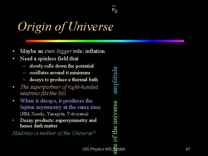  ~R Origin of Universe – slowly rolls down the potential – oscillates around