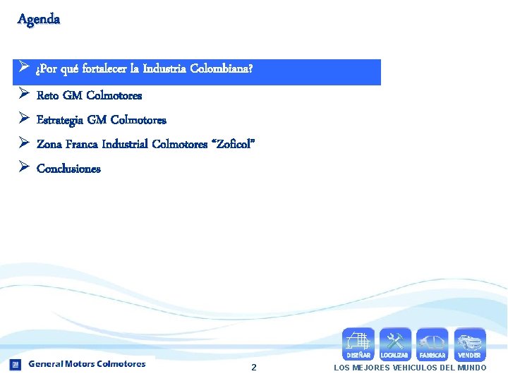 Agenda Ø ¿Por qué que fortalecer la Industria Colombiana? Ø Reto GM Colmotores Ø