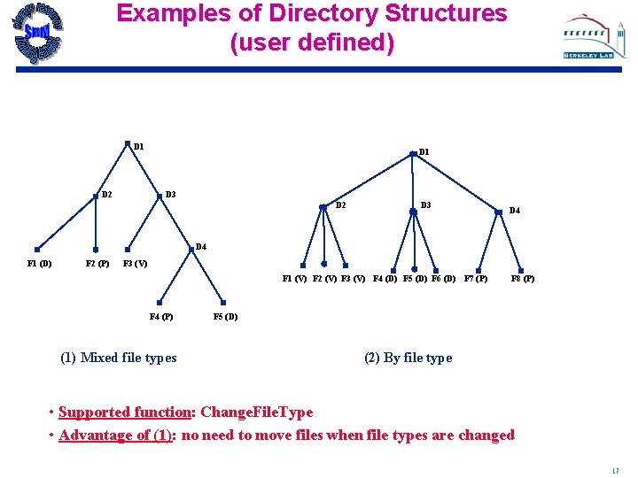 Examples of Directory Structures (user defined) D 1 D 2 D 1 D 3