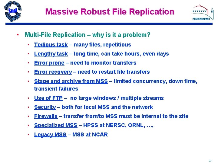 Massive Robust File Replication • Multi-File Replication – why is it a problem? •